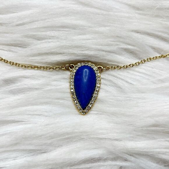 Sole/Society Bohemian Almond Shaped Statement Necklace Blue and Gold - Picture 2 of 6